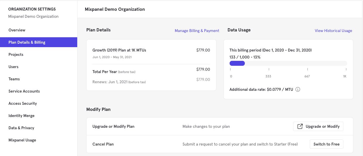 Plan Details and Billing